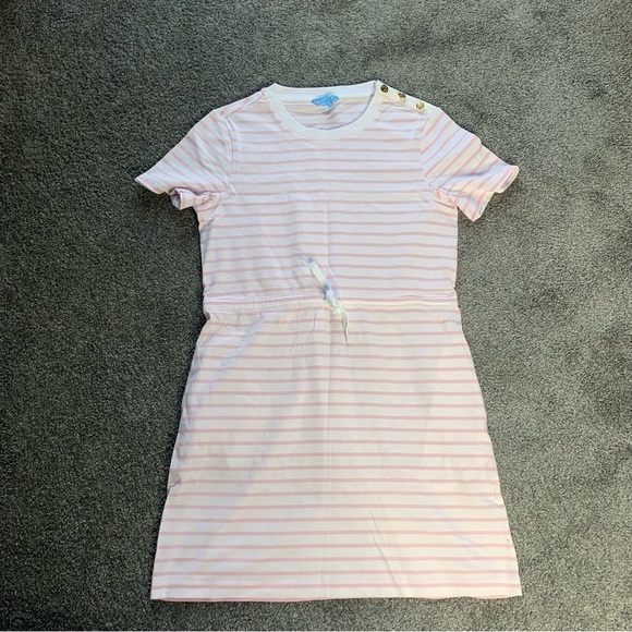 Draper James tie waist t shirt light pink mariner stripe dress - Picture 2 of 13
